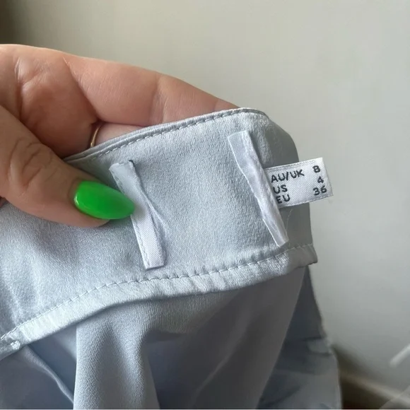 Princess Polly 2pc Light Blue Satin Long Sleeve Top + Mini Skirt Coord Set 4 - Picture 6 of 7